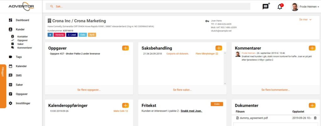 Adventor CRM skjermbilde