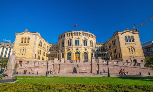 OSLO, NORWAY - MAY 9, 2018 : View of the norwegian parliament in Oslo, Europe